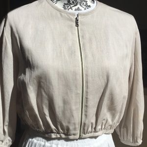 Linen Cropped  Front Zip Jacket
